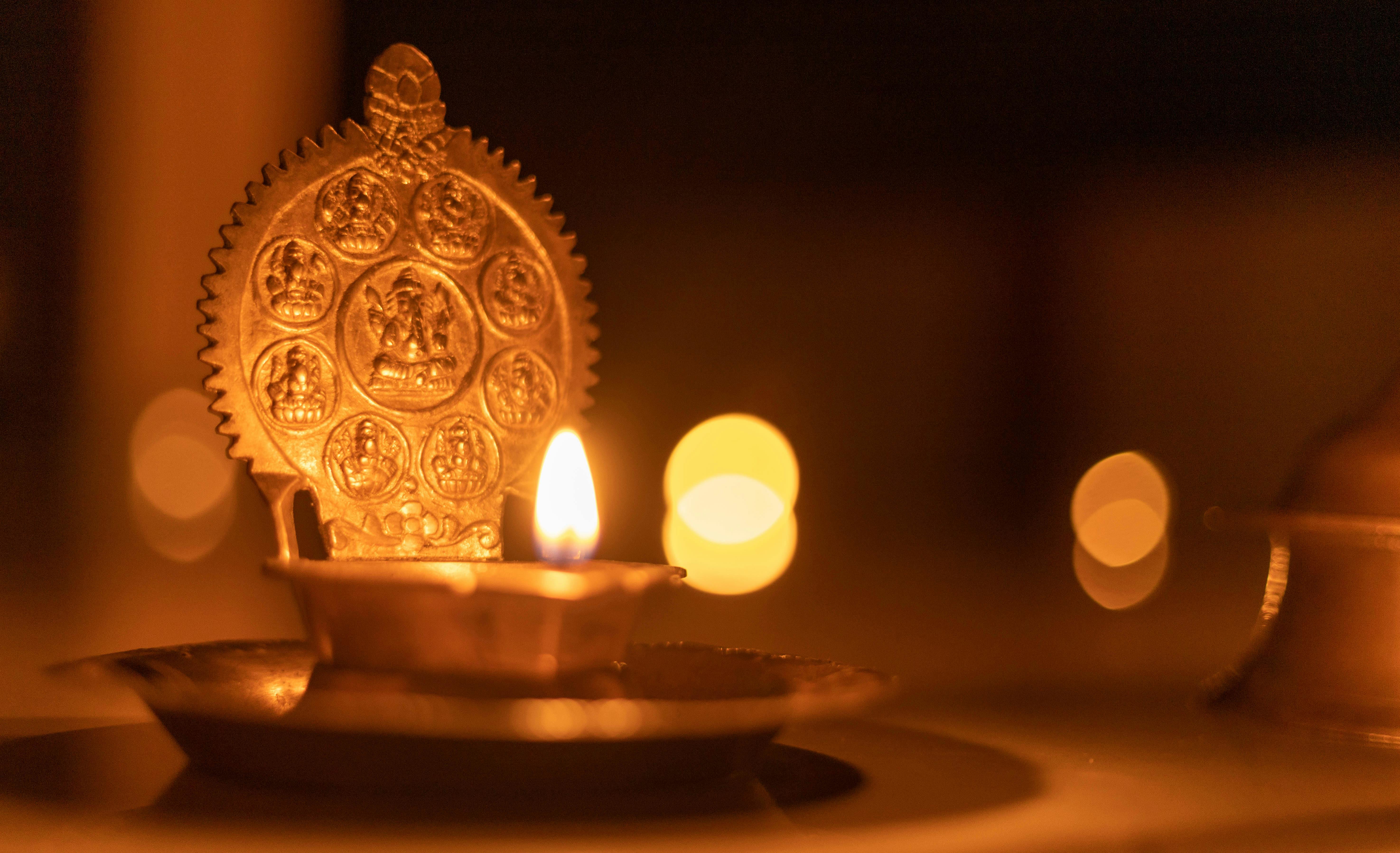 Lit lamps at a Hindu festival